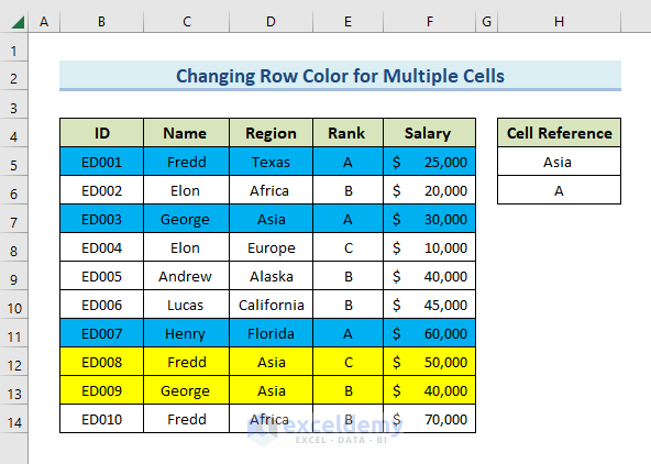 Preview of change a row color based on a text value in a cell in excel