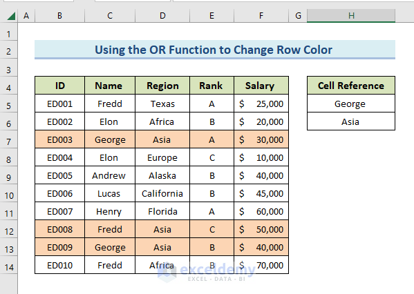 Apply OR Formula to Change Row Color Based on a Text Value