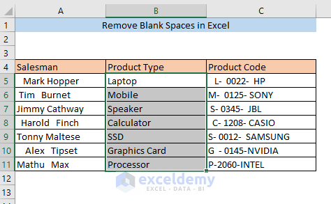 REMOVE BLANK SPACES IN EXCEL