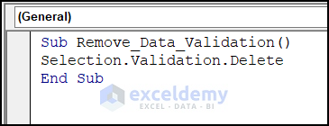 VBA code to remove data validation