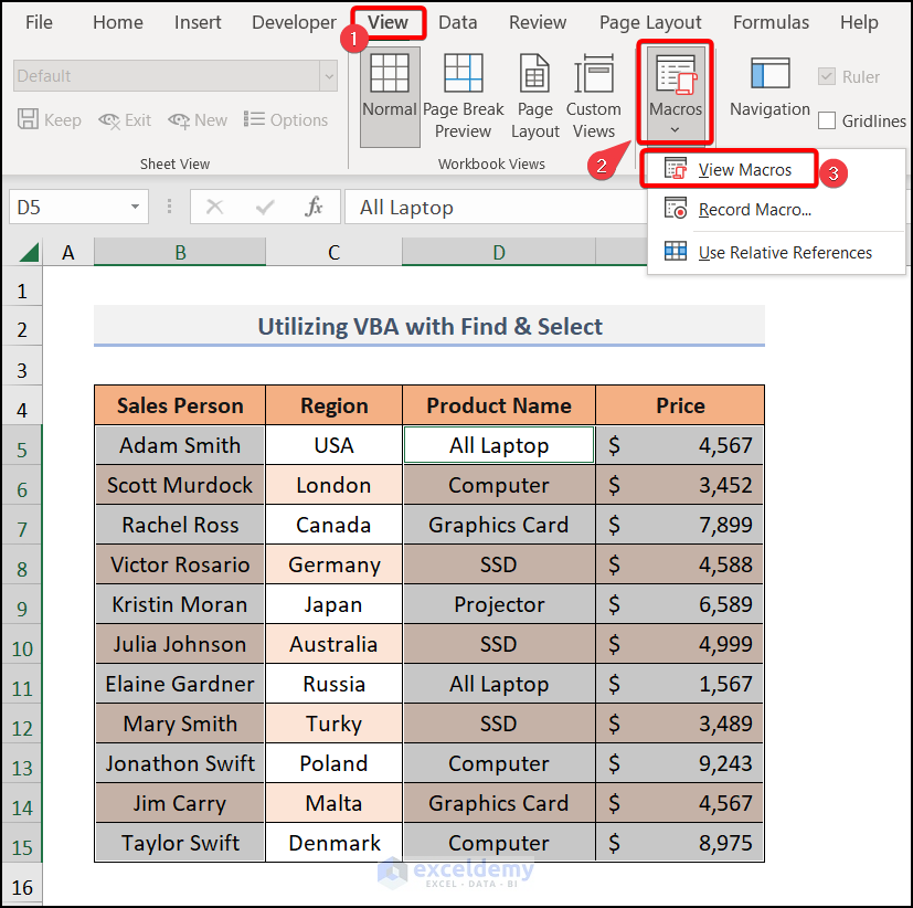 Utilizing VBA from the view tab