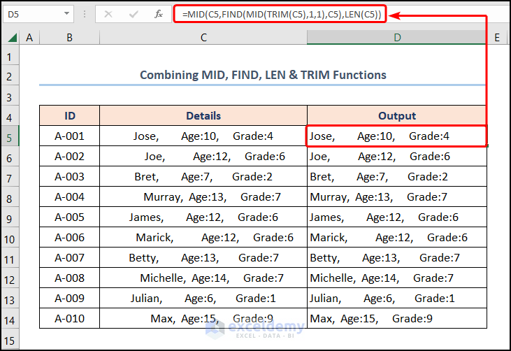 remove extra spaces in excel with TRIM, MID, FIND & LEN functions