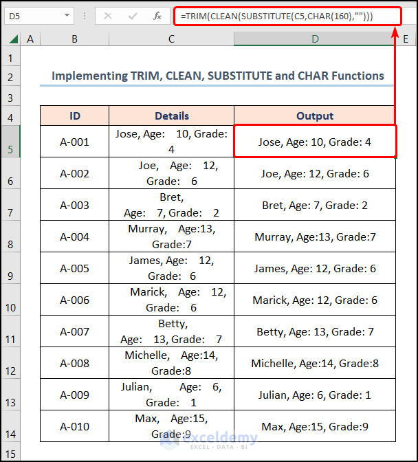 remove extra spaces in excel with TRIM, CLEAN, SUBSTITUTE, and CHAR 