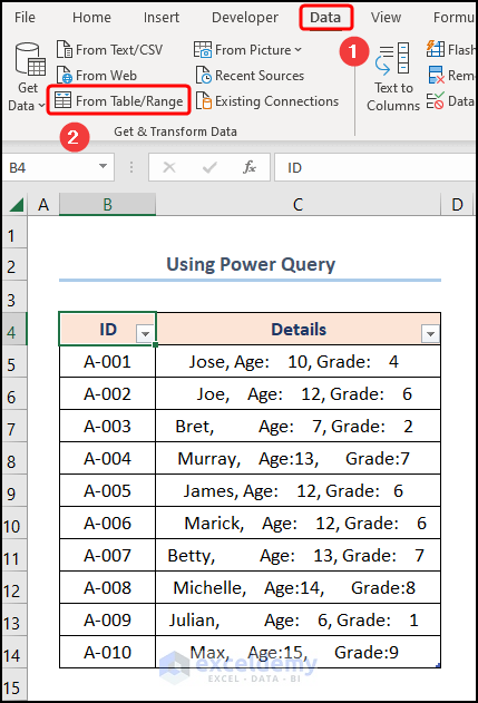 Exporting table to power query editor