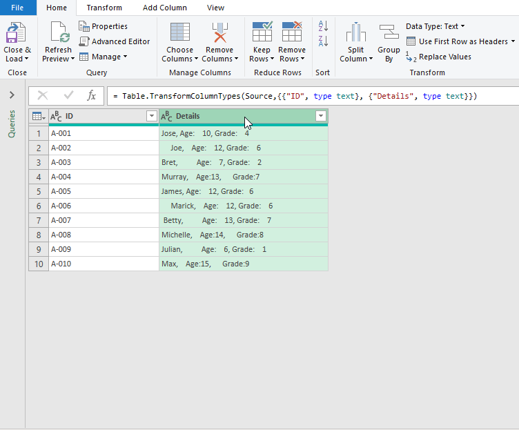 Trim spaces in the Power Query editor