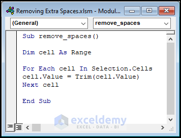 VBA code for removing extra spaces in excel