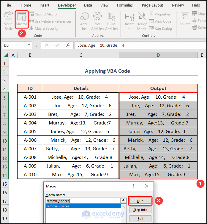 Executing macro