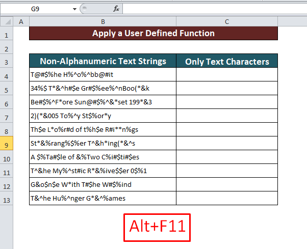 Apply a User Defined Function to Remove Non-Alphanumeric Characters in Excel