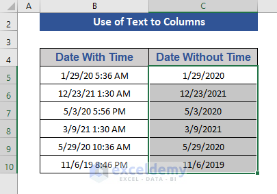 Output of Applying Text to Column Wizard in Excel