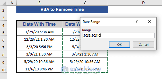 Use of Excel VBA Macros to Remove Timestamps