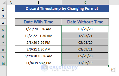 Discard Timestamps by Changing Number Format from Date