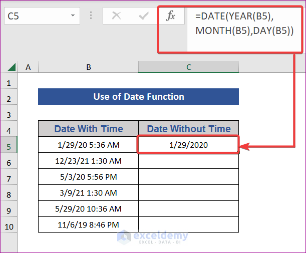 Combining Date, Year, Month and Day Functions to Remove Timestamps