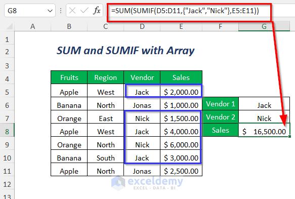 SUM and SUMIF with array