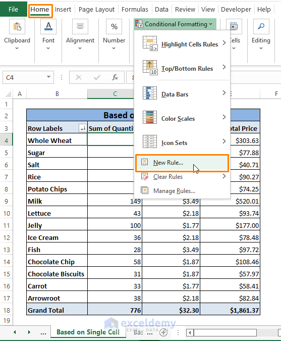 Single cell-Pivot Table Conditional Formatting Based on Another Column