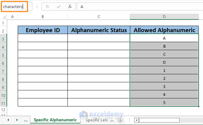 Specific alphanumeric-Excel Data Validation Alphanumeric Only