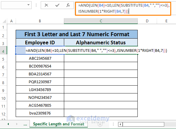 Specific length and format-Excel Data Validation Alphanumeric Only