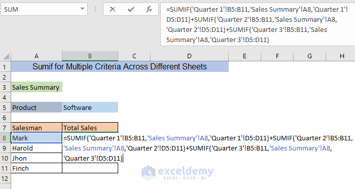 sumif multiple criteria different sheet