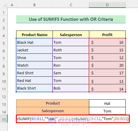 SUMIF with Multiple OR Criteria in Excel