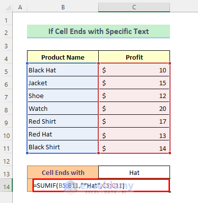 SUMIF When Cells End with Specific Text in Excel