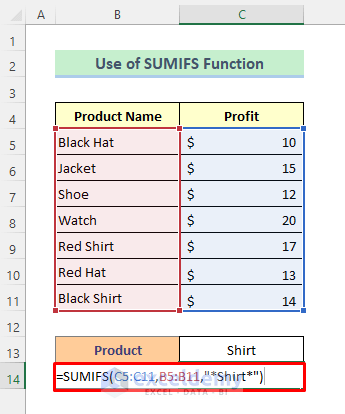 Excel SUMIFS Function with Specific Text