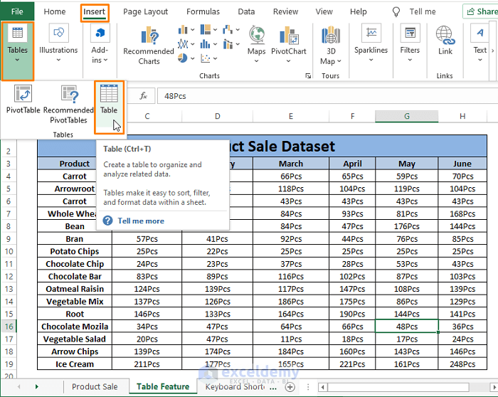 Table feature-Convert Range to Table in Excel