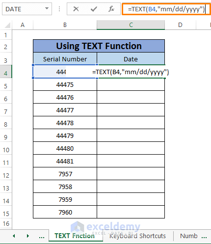 Text function-Convert Serial Number to Date in Excel