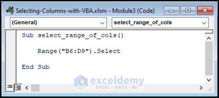 VBA code for selecting a range of cells