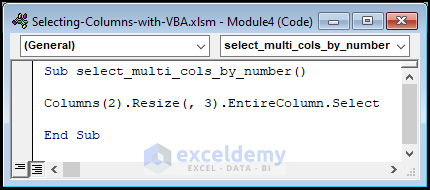VBA code for choosing columns by number