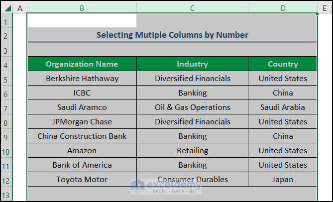 vba columns select cells by number
