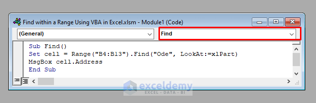 VBA Code to Use the Find Function in VBA