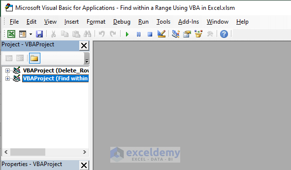 Opening VBA Window to Find a Value within a Range with VBA in Excel