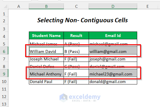 selecting non-contiguous cells