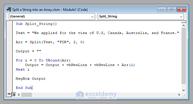 VBA Code to Split a String into an Array in VBA