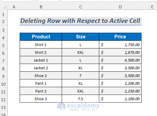 deleting rows with respect to active cell