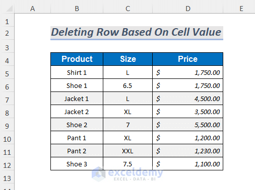 deleting row based on cell value