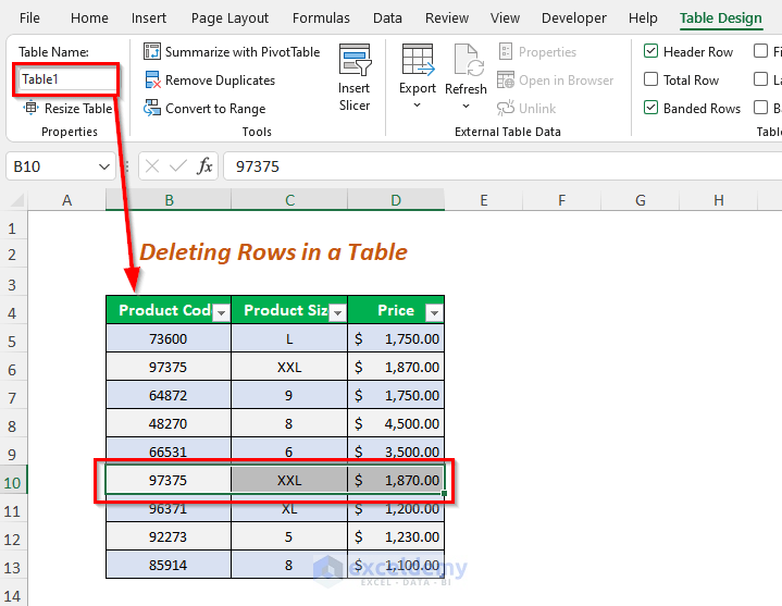 deleting rows in a table