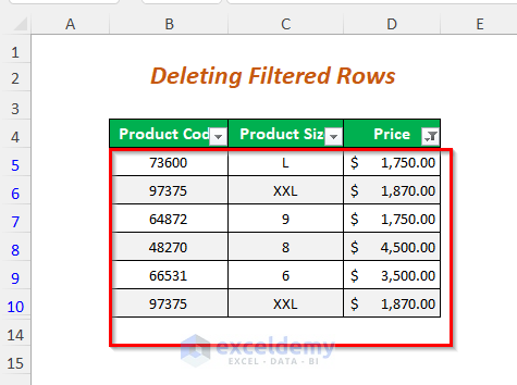 deleting filtered rows
