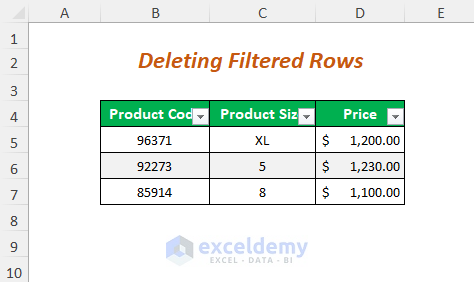 deleting filtered rows