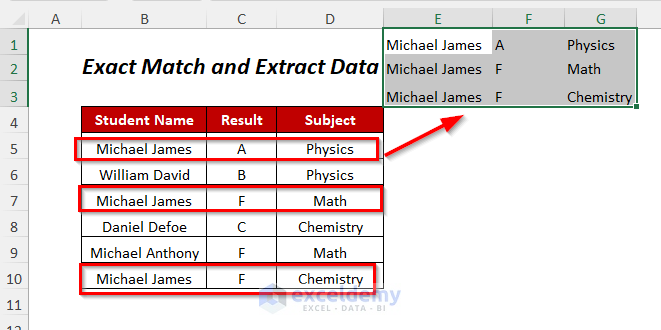 exact match and extract data