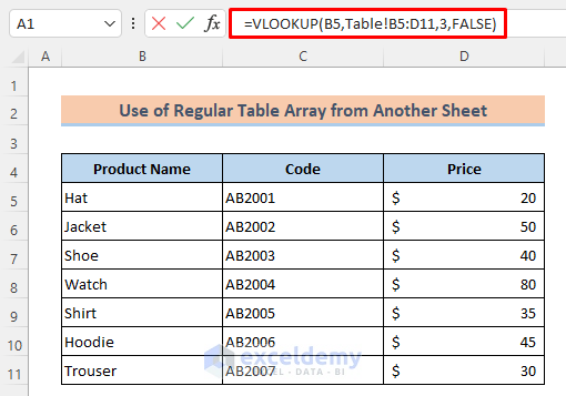 Regular Table Array from Another Excel Worksheet