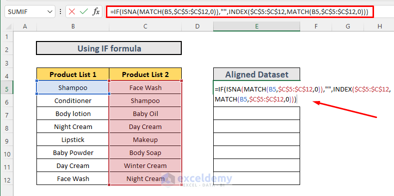 Aligning Duplicate Values in Two Sets of Data with IF Formula