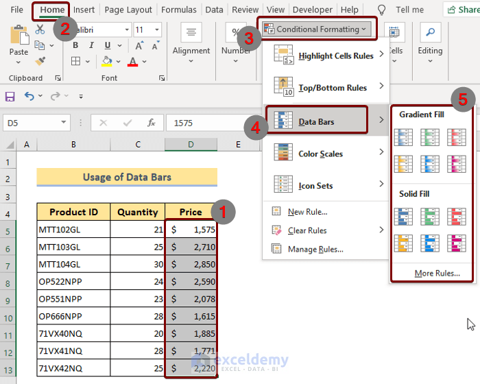 Implement Conditional Formatting to the Selected Cells Using Data Bars