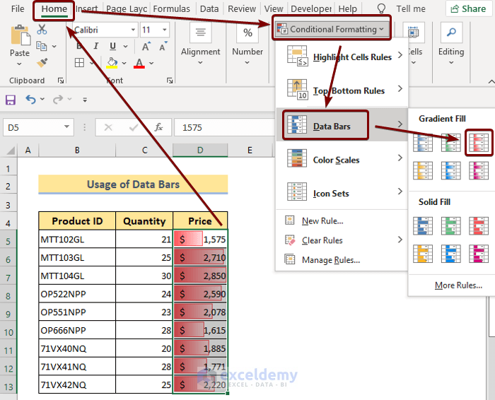 data bars excel Apply Conditional Formatting to the Selected Cells