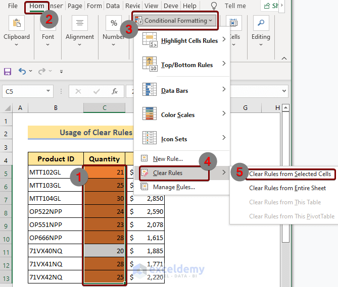 Clear Rules excel conditional formatting