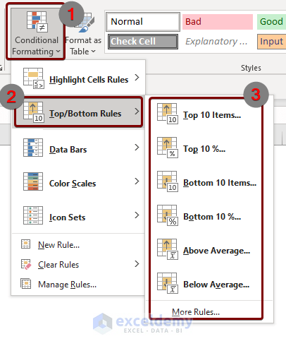 top bottom rules excel Apply Conditional Formatting to the Selected Cells