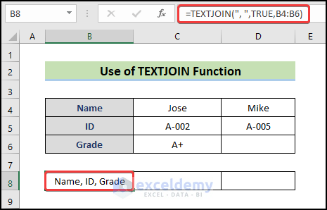 combine rows using TEXTJOIN function