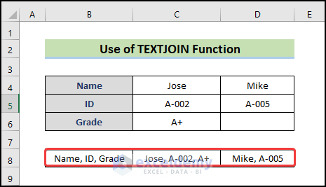 output of TEXTJOIN function