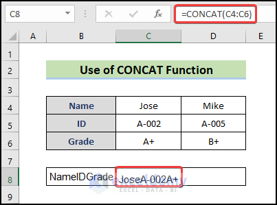 using CONCAT function combine multiple rows