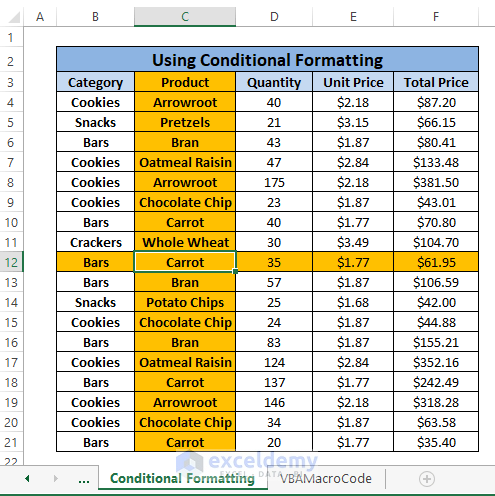 conditional formatting final result-How to Highlight Selected Cells in Excel