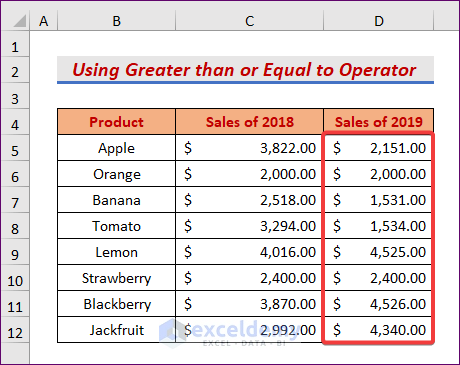 Conditional Formatting Based On Another Cell Range for Greater than Or Equal to Operator